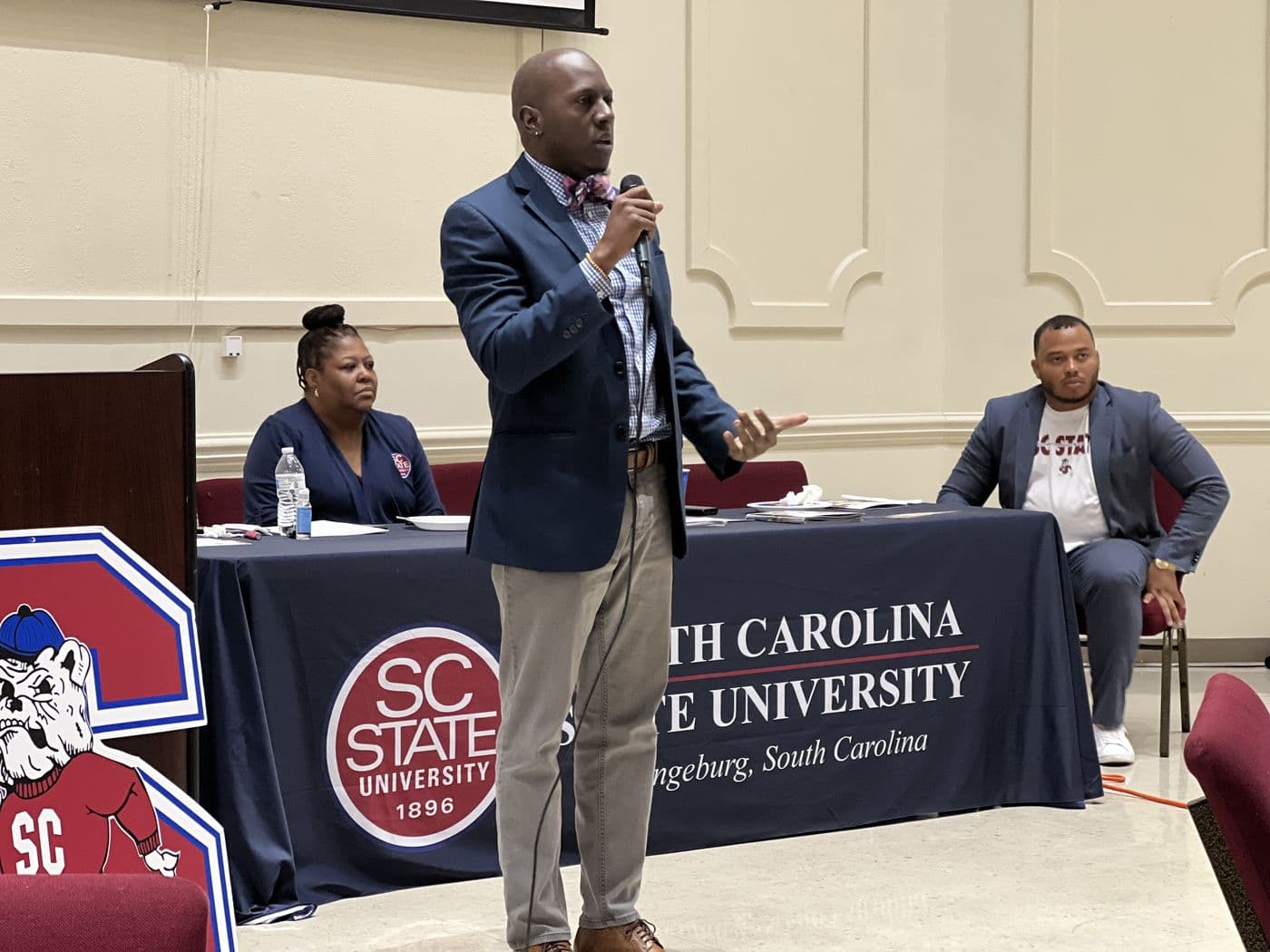 Marlo Prioleau presenting to students and staff at South Carolina State University